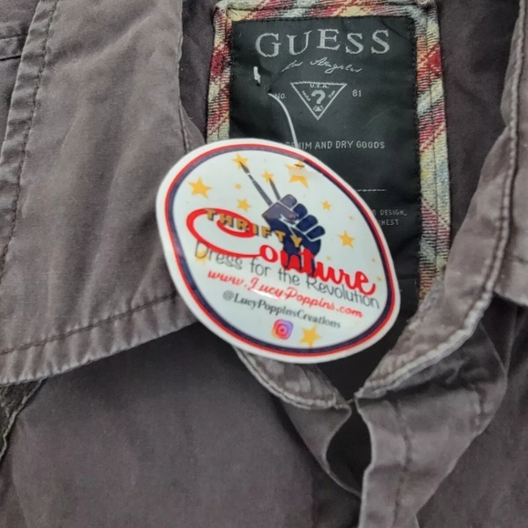 Men's Large GUESS 1981 Brown Snap Button Cotton Dress Shirt future is fierce eUC - Picture 5 of 9